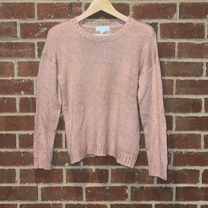 Forever 21 plus Champagne shimmery coral pink long sleeve crew neck sweater